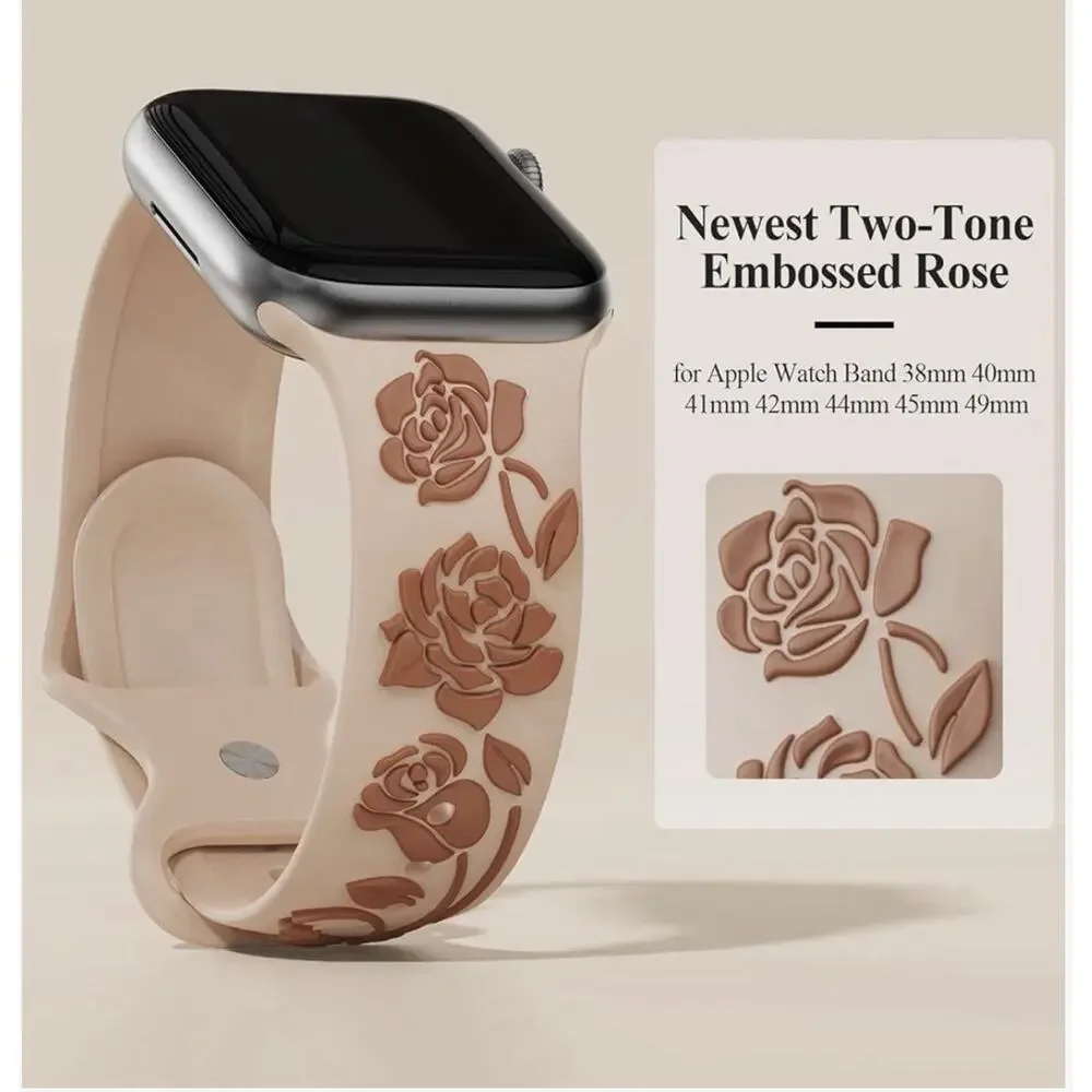 Floral Engraved Band Compatible with Apple Watch 42/44/45/49mm